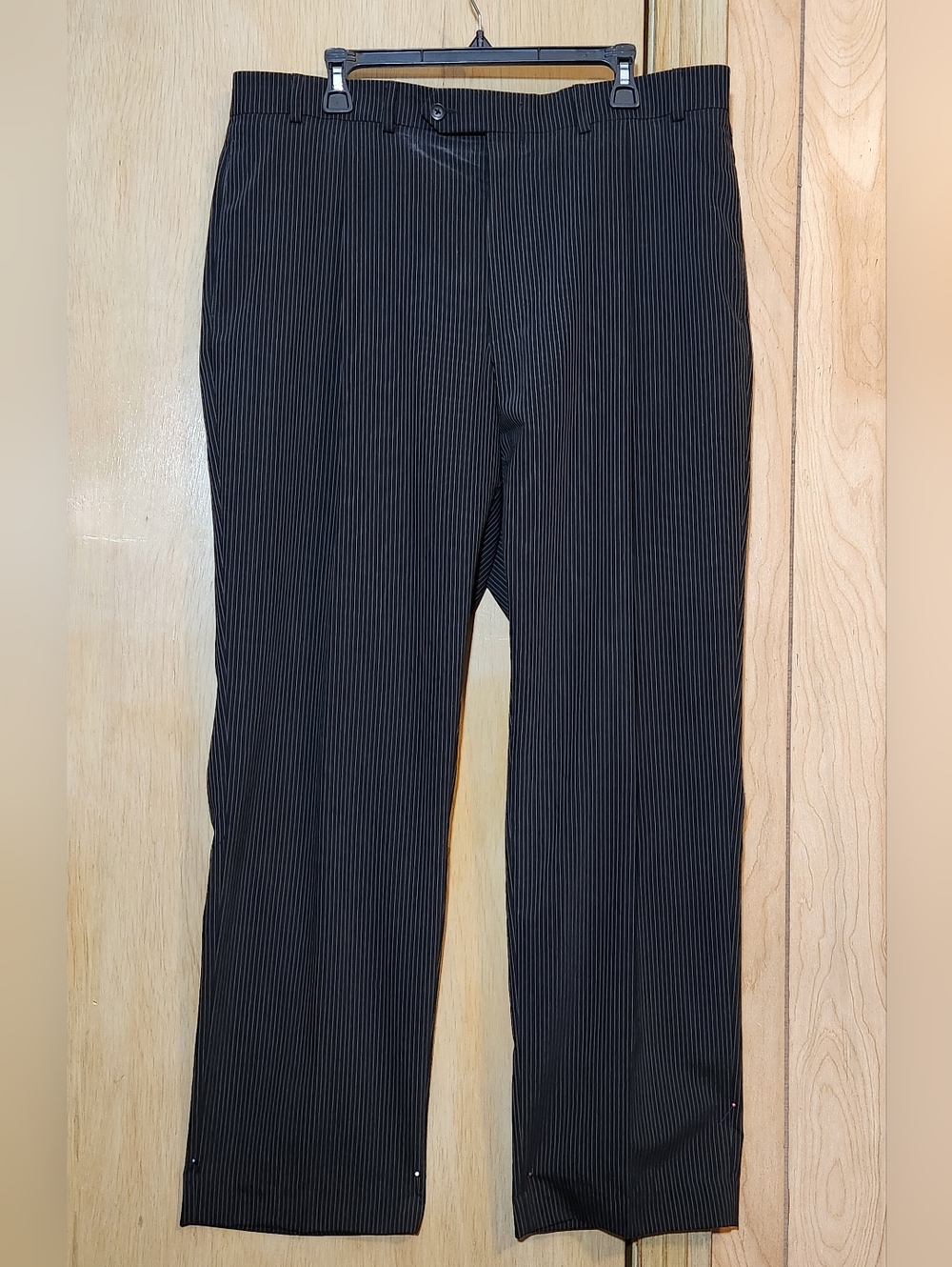 Vtg Oscar De La Renta Mens 38Wx32L Dress Pants Black Pinstripe 100% Wool